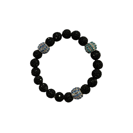 UNISEX BRACELET-Black/blue rhinestones