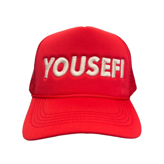 YOUSEFI RED/BEIGE PUFF CAP